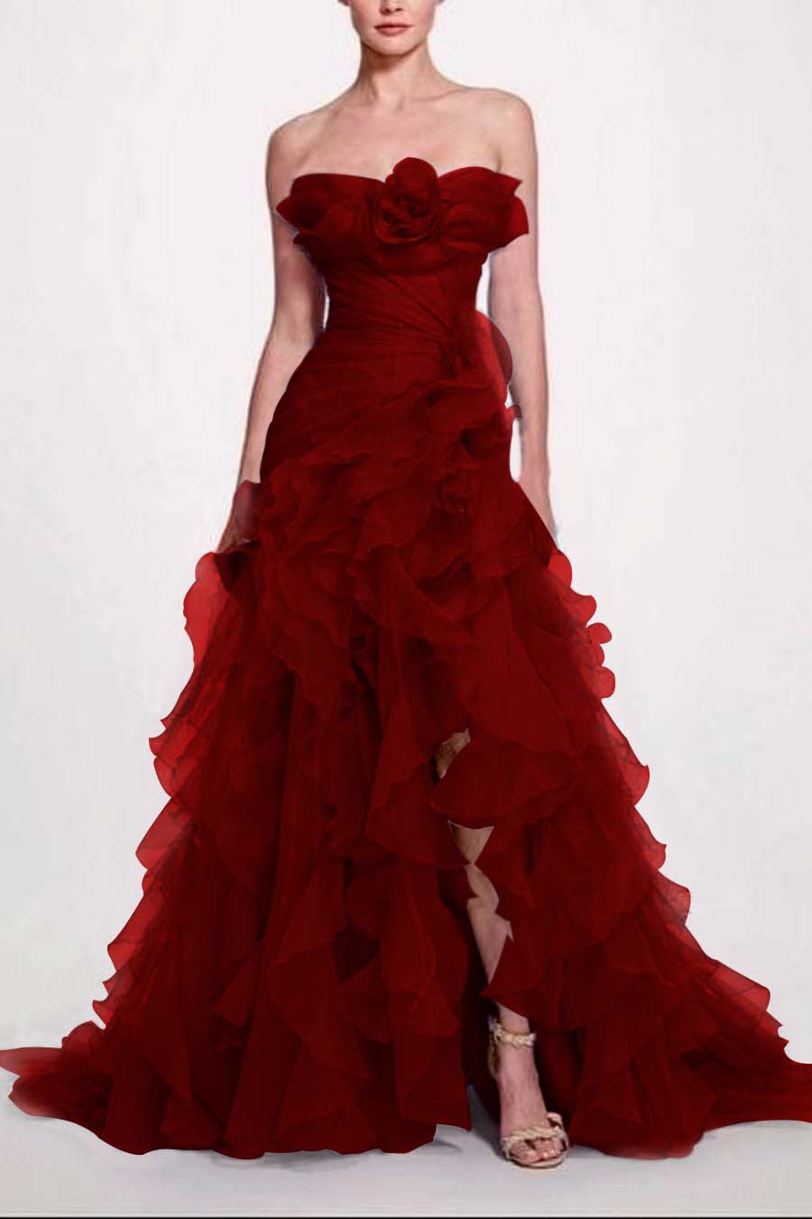 Strapless Sleeveless Long High Split Prom Dress With Pleated BMBRIDE