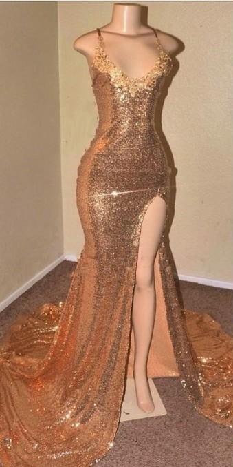 Sequins Mermaid V-Neck Prom Dress BM bride