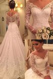 Glamorous Long Sleeve Princess Wedding Dress with Lace Appliques and Pearls BM bride