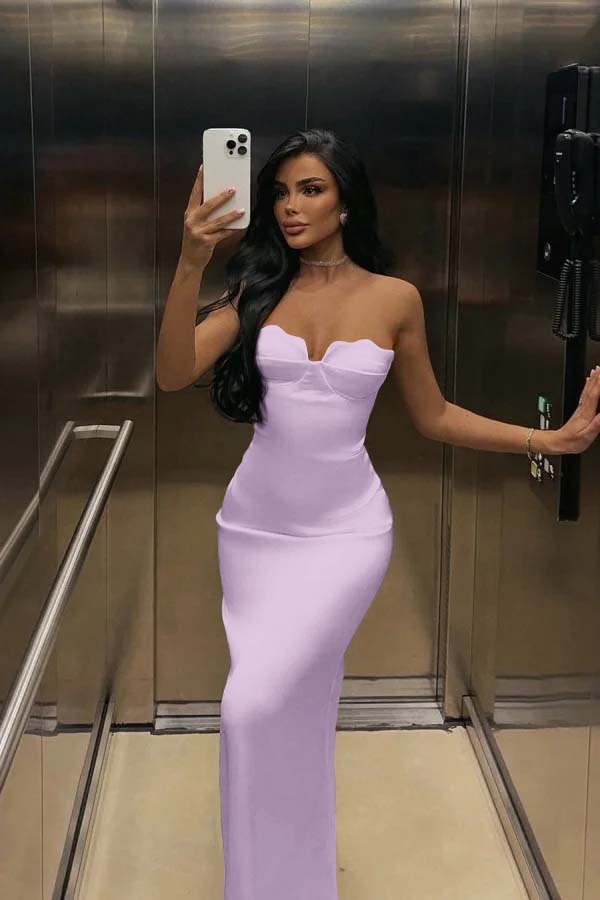 White Strapless Sleeveless Long Mermaid Prom Dress With Pleated BMBRIDE
