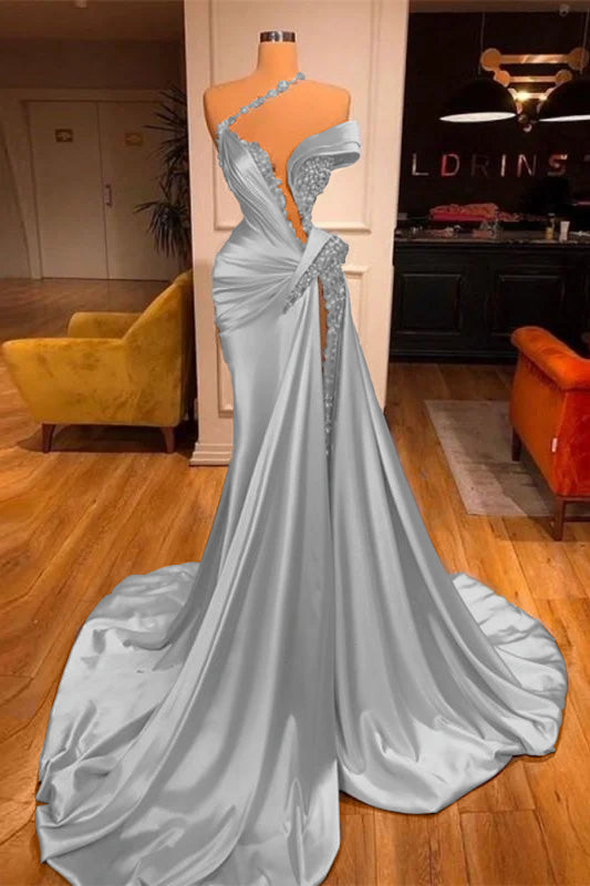 Mermaid Off the Shoulder Sleeveless Prom Dress Long Beadings With Split BMBRIDE