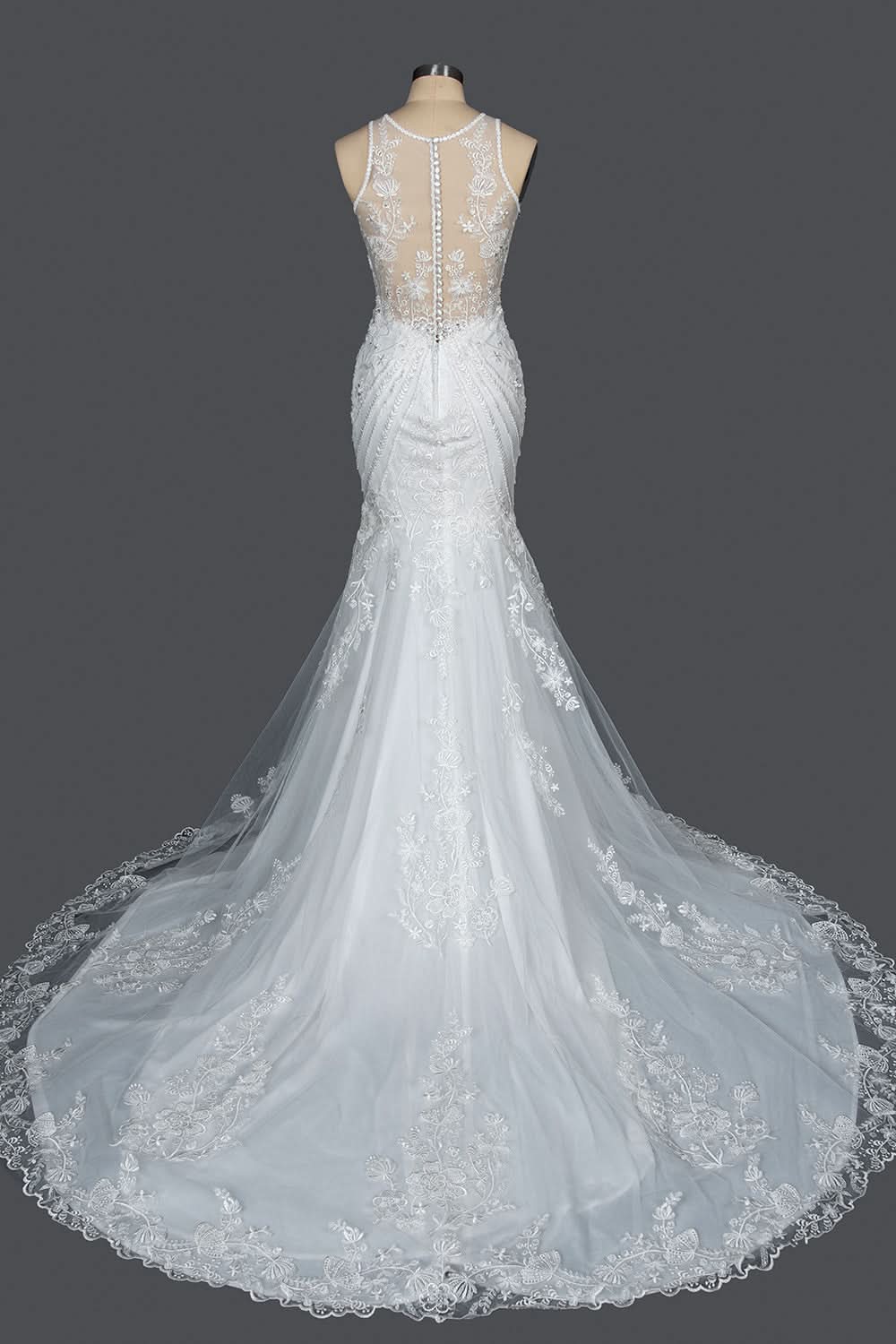 Mermaid Scoop Neck Jewel Wedding Dress with Beadings and Appliques BM bride