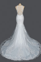 Mermaid Scoop Neck Jewel Wedding Dress with Beadings and Appliques BM bride