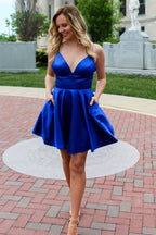 Elegant A-Line Spaghetti Straps Satin Homecoming Dress BM bride