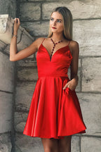 Elegant A-Line Spaghetti Straps Satin Homecoming Dress BM bride