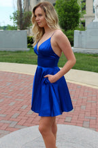 Elegant A-Line Spaghetti Straps Satin Homecoming Dress BM bride
