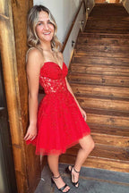 Sparkly Fuchsia Corset A-Line Tulle Short Homecoming Dress with Lace