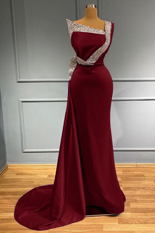 Light Blue One-Shoulder Sleeveless Mermaid Prom Dress with Beads and Ruffles BM bride