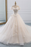Princess Off-the-Shoulder Tulle Wedding Dress with Lace Appliques BM bride