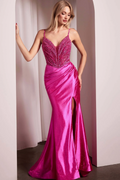 Spaghetti Strap Long Mermaid Prom Dress With Split Beading Pleated BMBRIDE