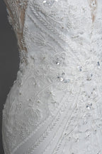 Mermaid Scoop Neck Jewel Wedding Dress with Beadings and Appliques BM bride