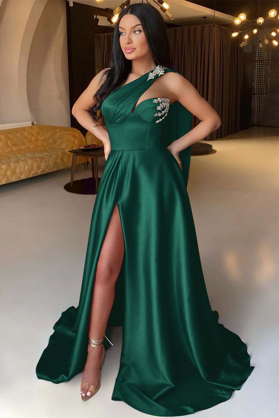 Front Split One Shoulder Sleeveless Mermaid Prom Dress With Beadings Online BMBRIDE