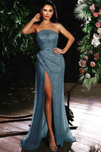 Violet Strapless Mermaid Prom Dress Split With Sequins Beading