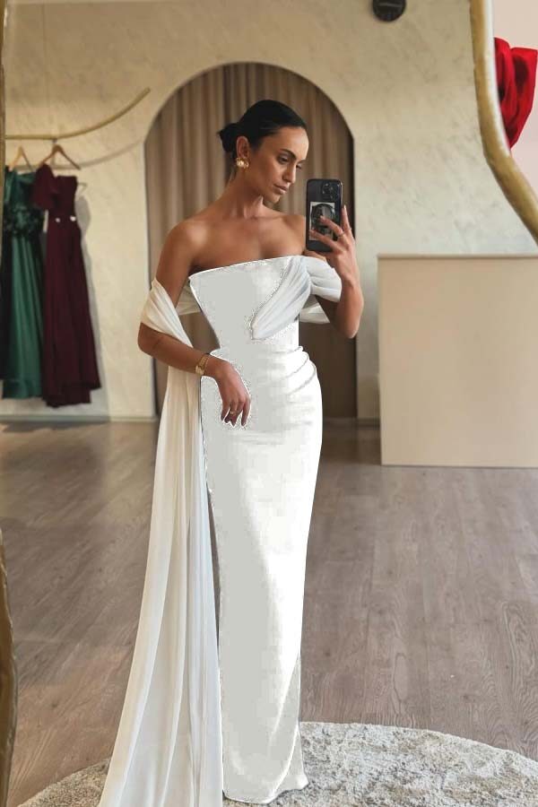 Strapless Sleeveless Mermaid Long Prom Dress With Ruffles Pleated