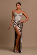Fashionable Sliver Spaghetti Strap Mermaid Prom Dress With Split