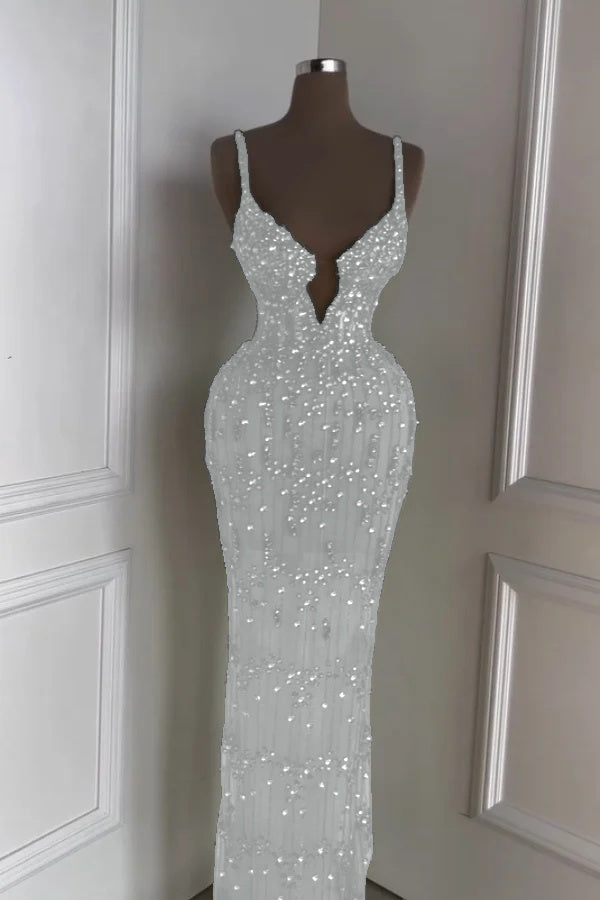 Spaghetti Strap Sleeveless Long Mermaid Prom Dress With Beading