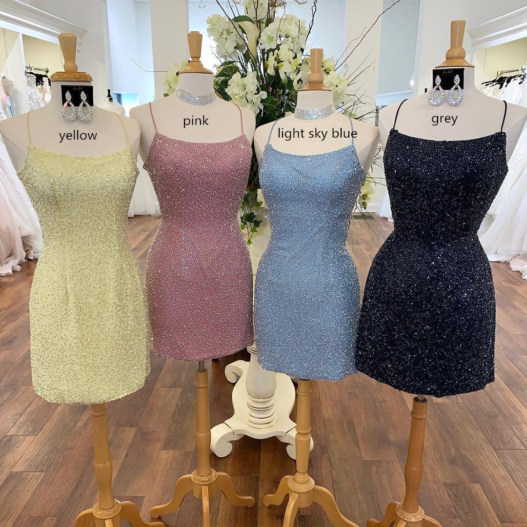 Chic Scoop Neck Beaded Satin Bodycon Homecoming Dress for a Sleek Look BM bride