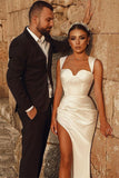 White Sweetheart Mermaid Wedding Dress with Split BM bride
