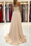 One Shoulder Lace Appliques Prom Dress with Slit BM bride