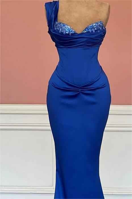 Royal Blue Long Mermaid Sweetheart One Shoulder Prom Dress With Sequins