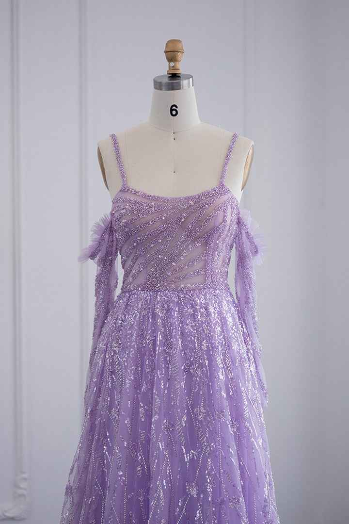 Pink Off the Shoulder A Line Prom Dress Long Sleeves Tulle With Sparkle Appliques