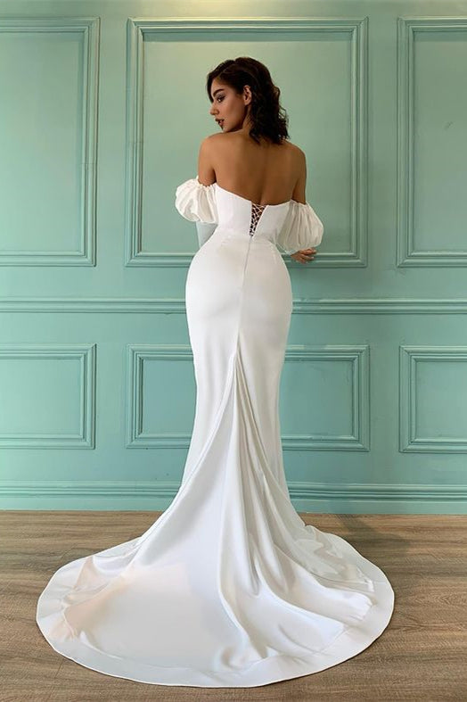Ivory Bubble Sleeves Sweetheart Long Mermaid Prom Dress With Front Split