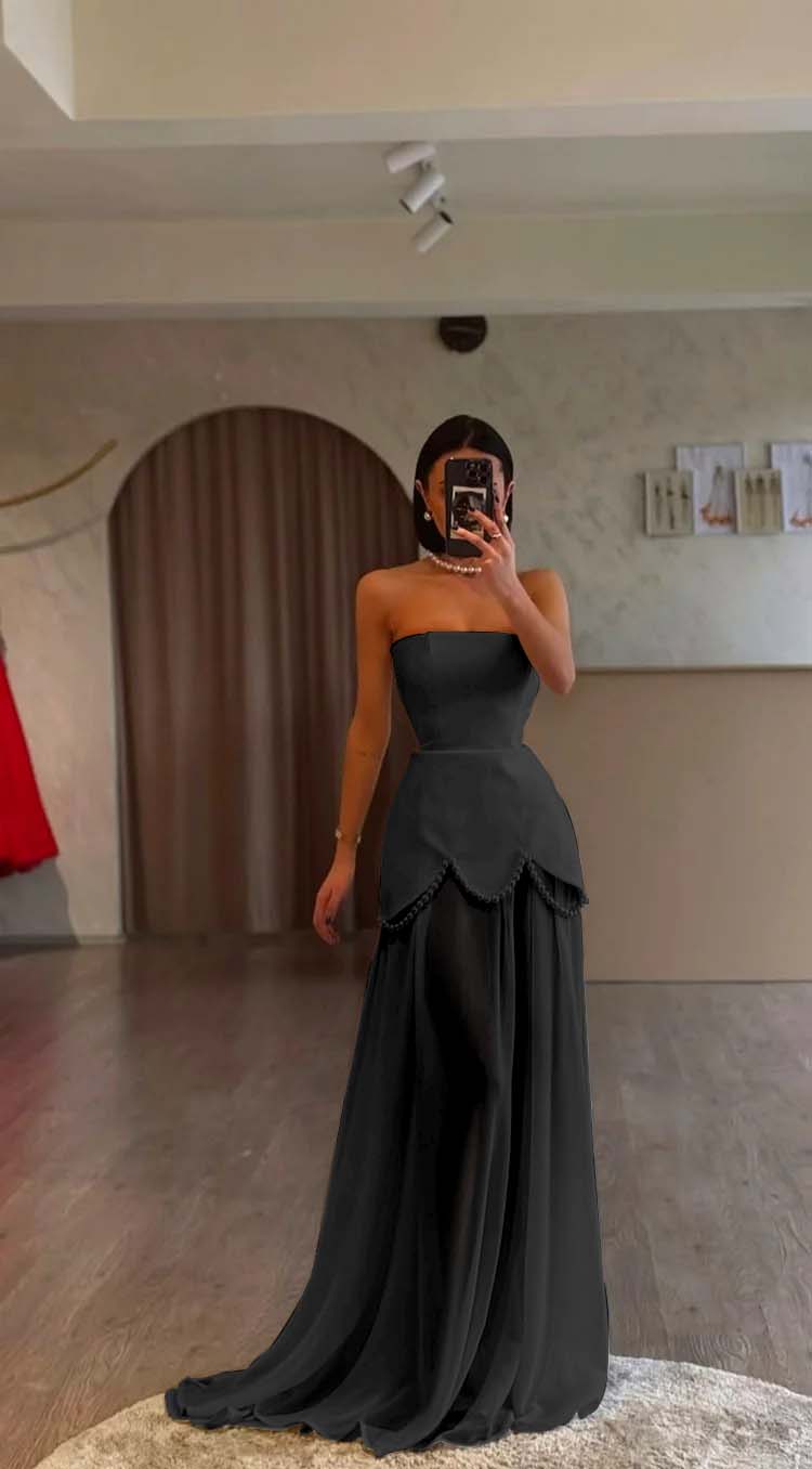 White Strapless Sleeveless Long Prom Dress With Pleated Beading BMBRIDE