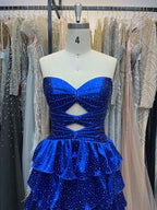A Line Strapless Sweetheart Satin Prom Dress with Keyhole