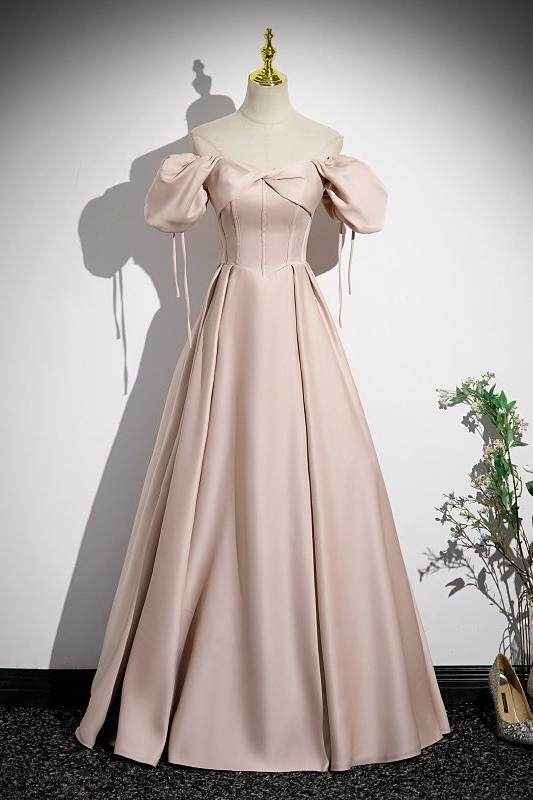 Off the Shoulder Bubble Sleeves Long Prom Dress With Pleated