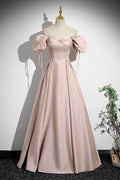 Off the Shoulder Bubble Sleeves Long Prom Dress With Pleated