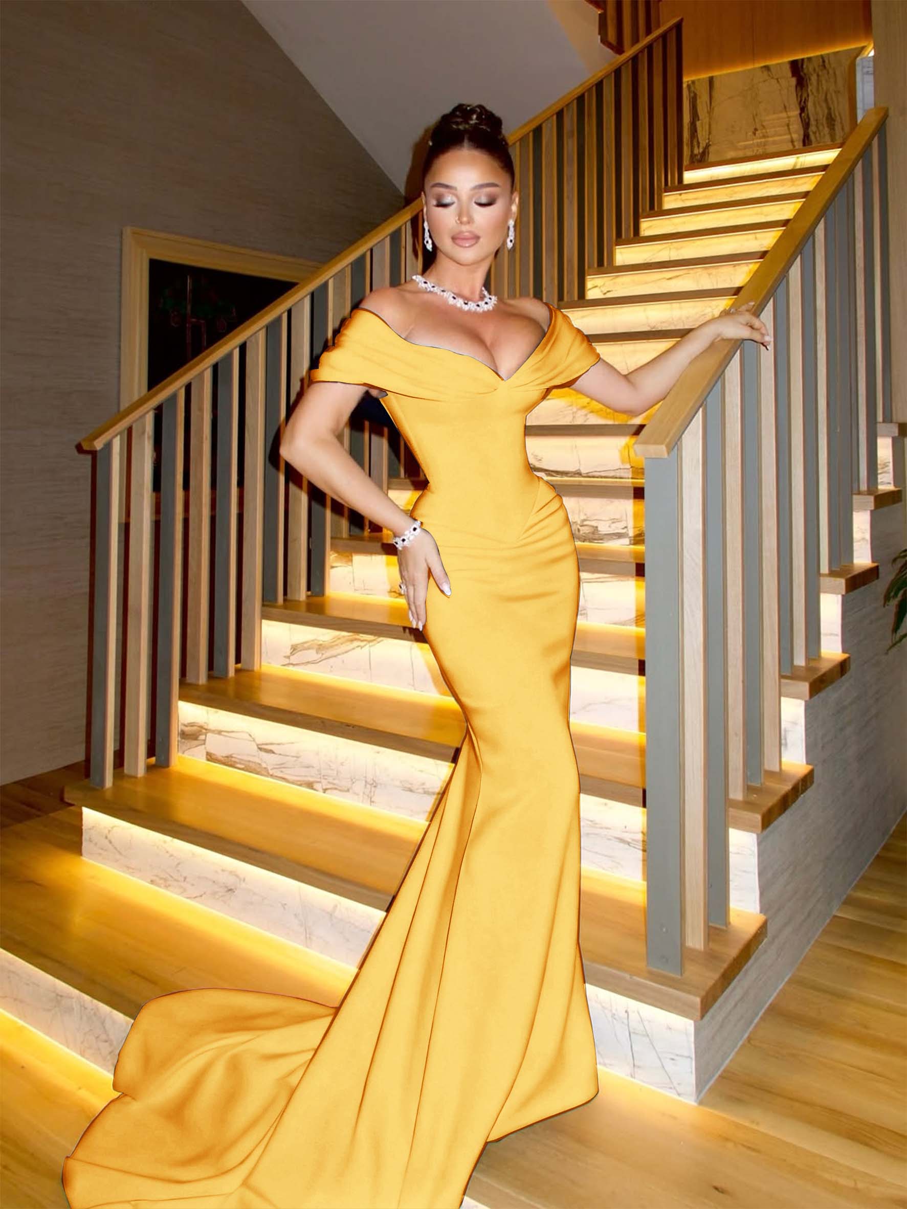 Off The Shoulder Sleeveless Long Mermaid Prom Dress With Pleated BMBRIDE