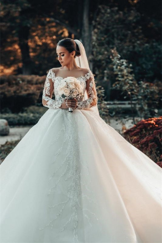 Off-the-Shoulder Ball Gown Lace Wedding Dress BM bride