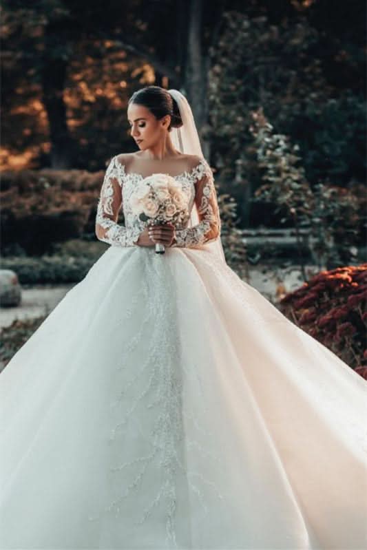 Off-the-Shoulder Ball Gown Lace Wedding Dress BM bride