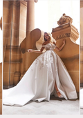 White A-Line Long Prom Dress with Sequins and Beaded Appliques BM bride