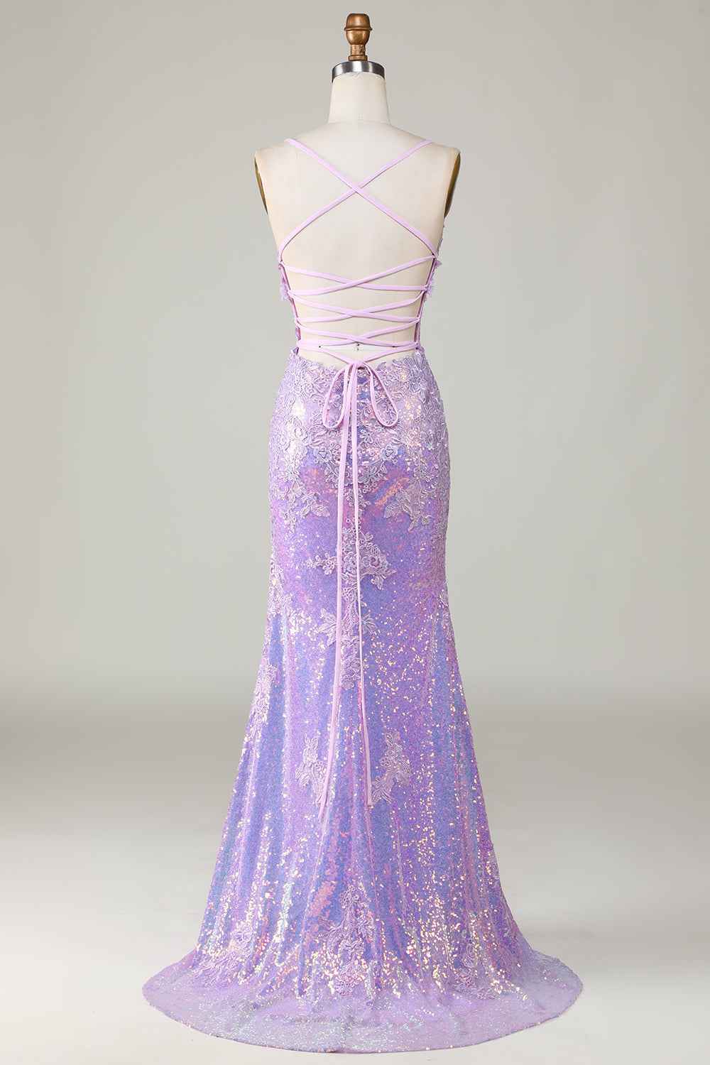 Spaghetti Strap Backless Sleeveless Appliques Long Prom Dress With Split
