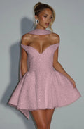 Off the Shoulder Sleeveless Short A Line Prom Dress With Sequin BMBRIDE