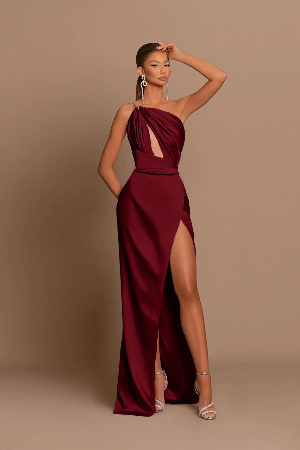 Charming Mauve Ball Gown One Shoulder Spaghetti Straps Skeleton with Slit BM bride