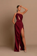 Charming Mauve Ball Gown One Shoulder Spaghetti Straps Skeleton with Slit BM bride