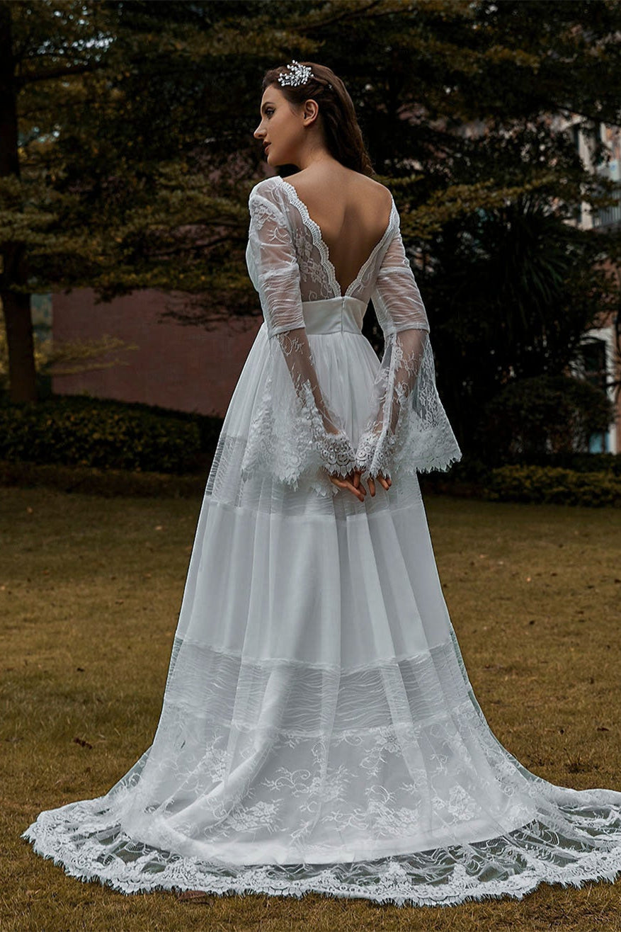 Long Sleeve Lace Boho Wedding Dress BM bride