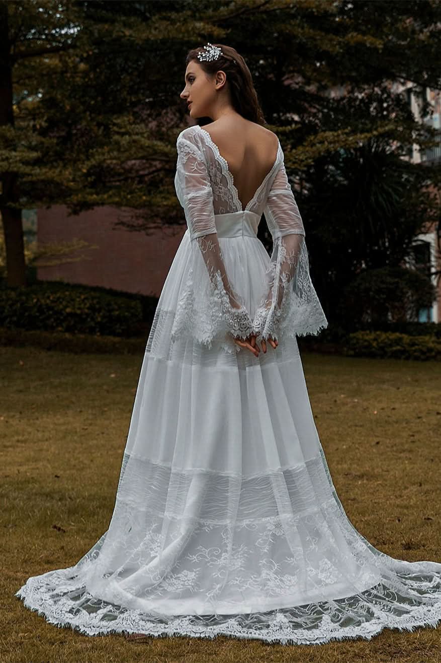 Long Sleeve Lace Boho Wedding Dress BM bride