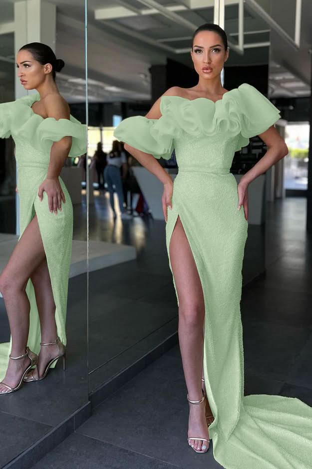 Daffodil Off-The-Shoulder Mermaid Evening Dress with Sequins and Split BM bride