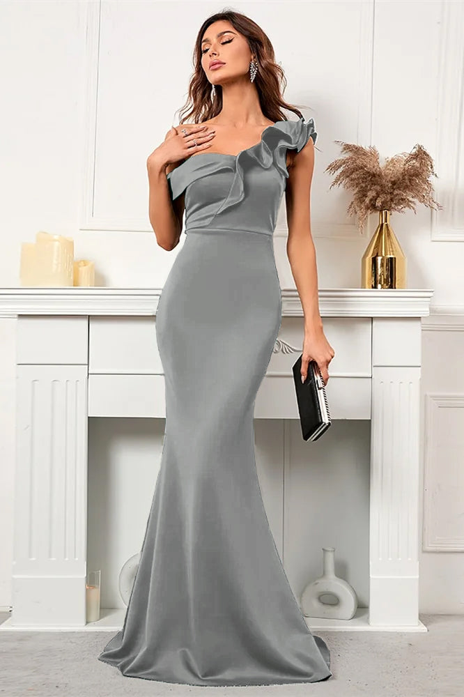 Gorgeous Off the Shoulder Sleeveless Mermaid Prom Dress With Ruffles