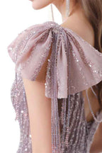 Elegant Pink And Grey A Line Prom Dress With Sequins Sleeveless
