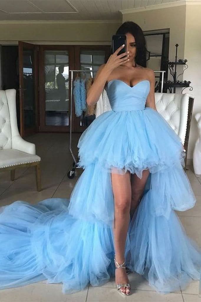 Blue Sweetheart Tulle Hi-Lo Prom Dress BM bride