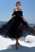 Black A-Line Corset Ruffled Tulle Homecoming Prom Dress