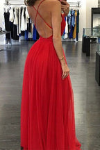 Red Deep V-Neck Long Prom Dress with Slit BM bride