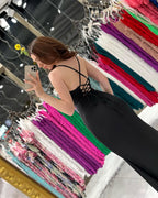 Black Spaghetti Strap Evening Dress Gown with High Slit BM bride