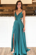 Spaghetti-Straps Split Long Evening Dress BM bride
