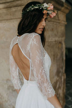Boho Lace Chiffon Long Wedding Dress BM bride