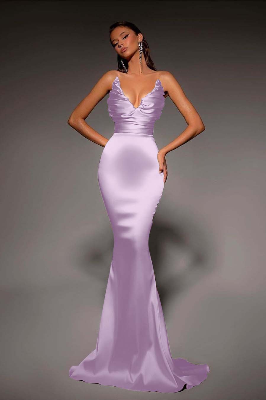 Strapless V Neck Sleeveless Long Mermaid Prom Dress With Pleated BMBRIDE
